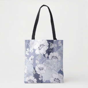 Bolsa Tote Folheto de flores de Denim, padrão perfeito.