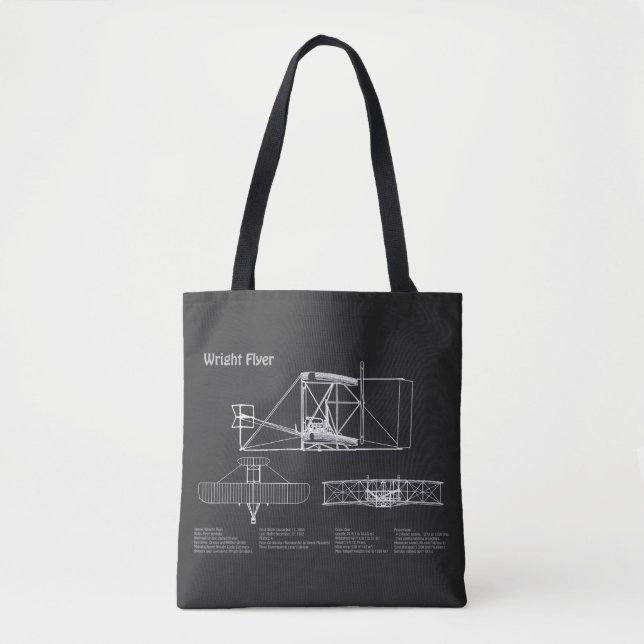 Bolsa Tote Folheto Wright - Planos de desenho de avião em pla (Frente)