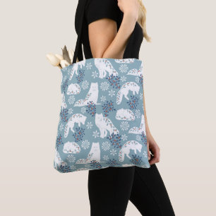 Bolsa Tote Folk Art Artic Fox in the Snow with Holly