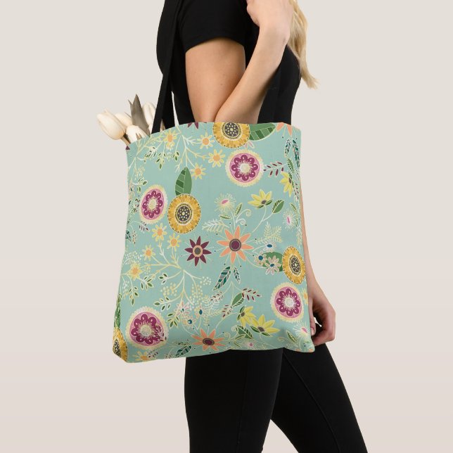 Bolsa Tote Folk Folk Floral Original Design Ouro (Close Up)