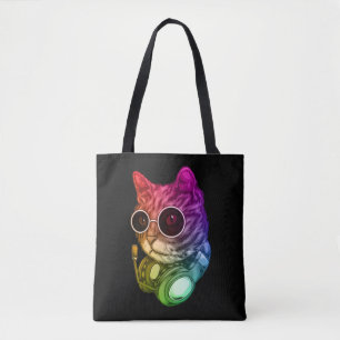 Bolsa Tote Fones de ouvido Coloridos De Gatos De Música Rave