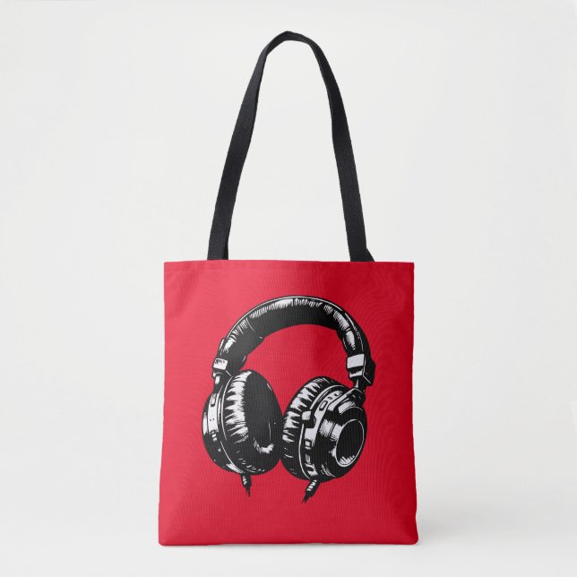 Bolsa Tote Fones de ouvido de música negra DJ  (Frente)