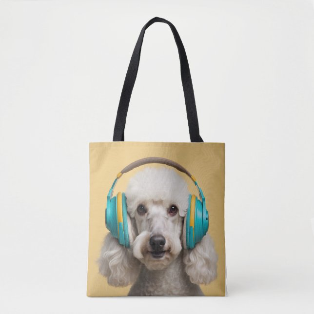 Bolsa Tote Fones de ouvido de veste de poodle (Frente)