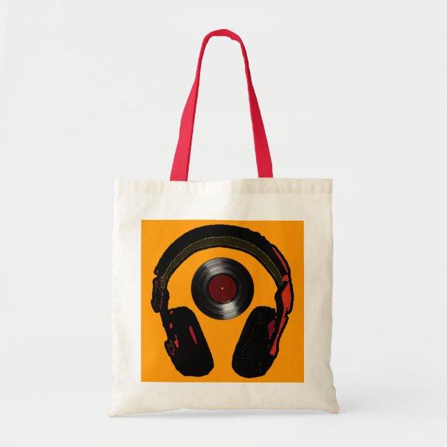 Bolsa Tote fones de ouvido dj e música vinil (Frente)