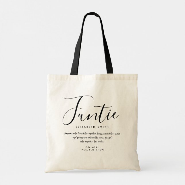 Bolsa Tote Fonte Elegante Letra de Menina Fun Tia Citação (Verso)