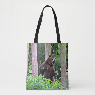 Bolsa Tote Força da Natureza: Urso Pardo em Pé na Floresta