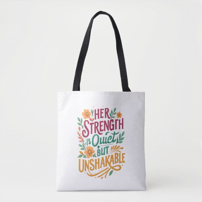Bolsa Tote Força Inabalável – Citação Empoderadora para Mulhe (Frente)