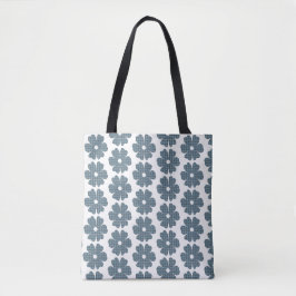 Bolsa Tote Forma de Flor Xadrez Azul Cinza