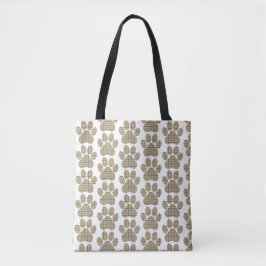 Bolsa Tote Forma de Pata Xadrez Bege Cachorro Gato