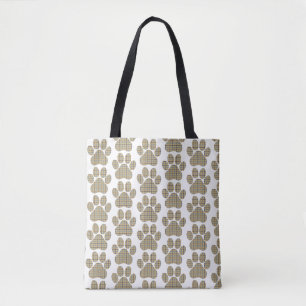 Bolsa Tote Forma de Pata Xadrez Bege Cachorro Gato