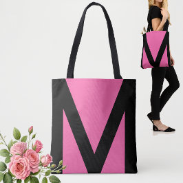 Bolsa Tote Forma Geométrica Abstrata em Preto e Rosa Neon