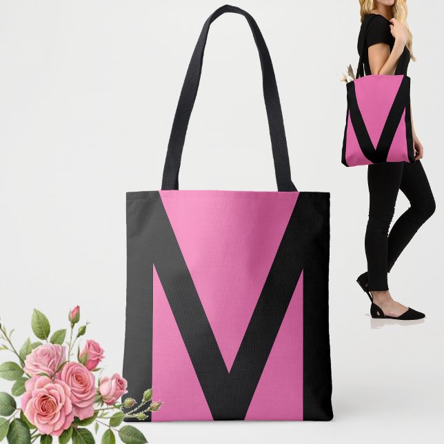 Bolsa Tote Forma Geométrica Abstrata em Preto e Rosa Neon (Criador carregado)
