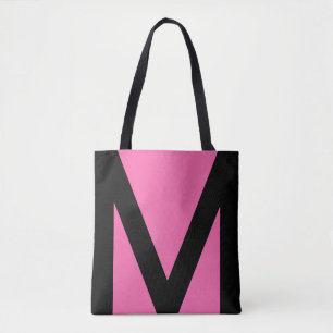Bolsa Tote Forma Geométrica Abstrata em Preto e Rosa Neon