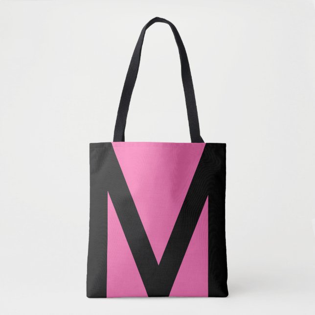 Bolsa Tote Forma Geométrica Abstrata em Preto e Rosa Neon (Frente)