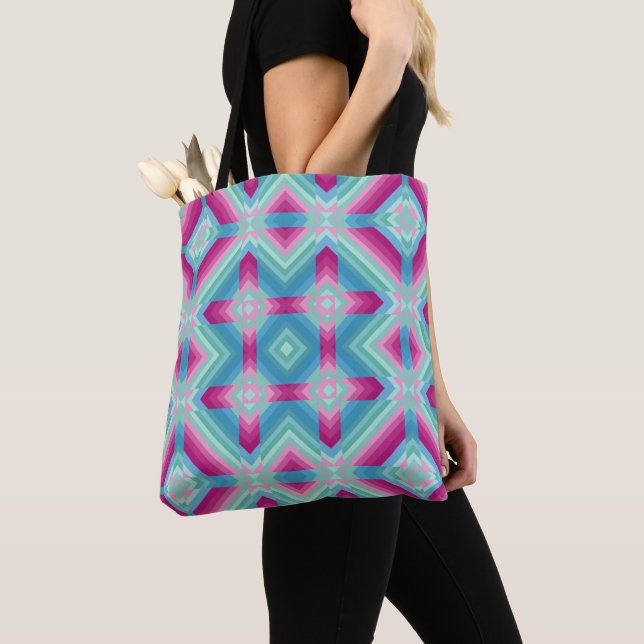 Bolsa Tote Forma geométrica da abstração turquesa rosa azul e (Close Up)