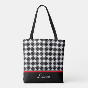 Bolsa Tote Forma geométrica de diamante preto e branco chique