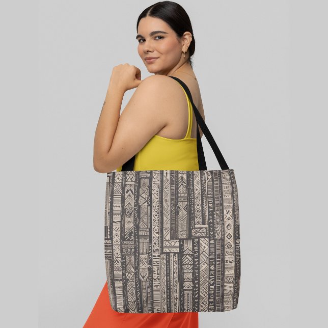 Bolsa Tote Forma geométrica de padrão abstrato preto e branco (Criador carregado)