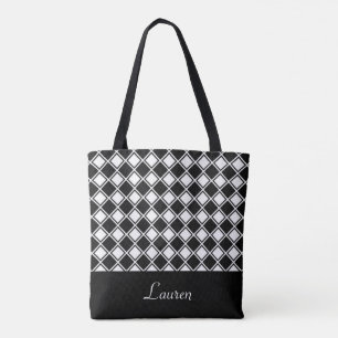 Bolsa Tote Forma geométrica personalizada de diamante preto e
