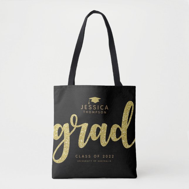 Bolsa Tote Formando preto e cinza Dourado brilhante Elegante  (Frente)