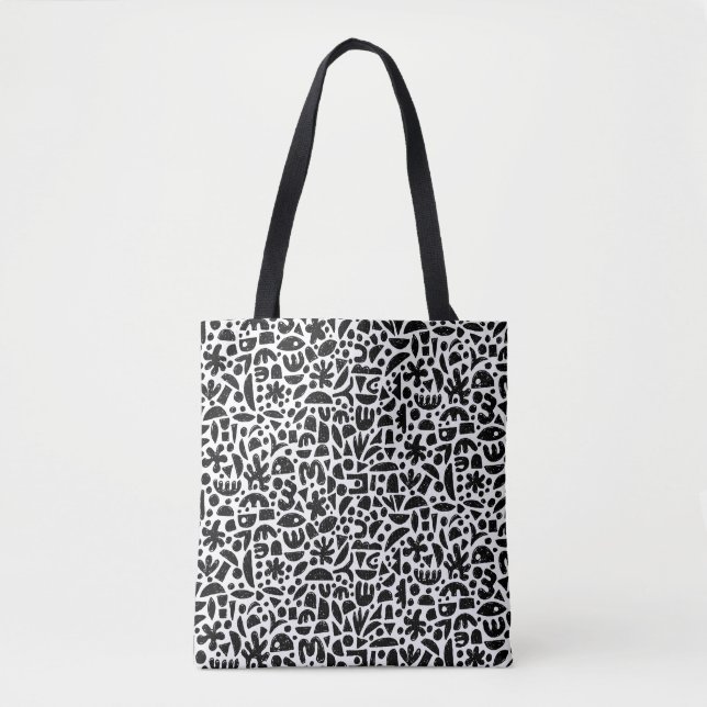 Bolsa Tote Formas Abstrato 140821 - Preto em branco (Frente)