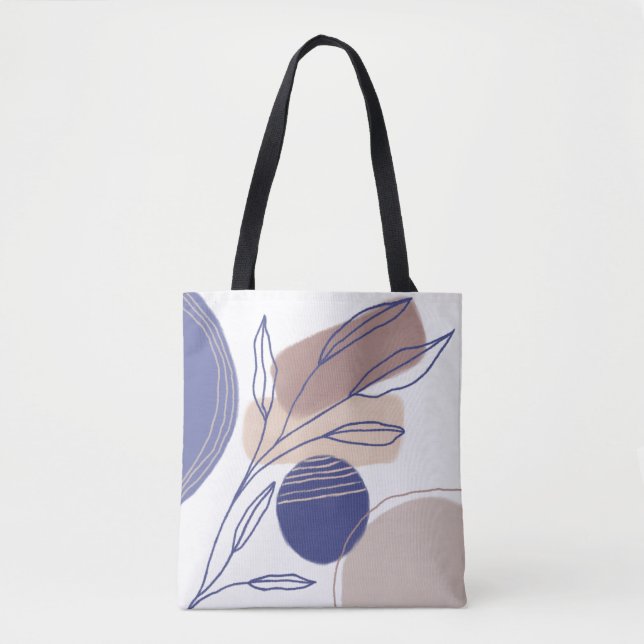 Bolsa Tote Formas abstrato orgânicas - Azul e bege (Frente)