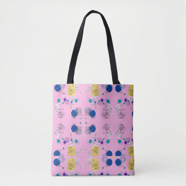 Bolsa Tote Formas Botânicas Abstratas Florais Boho Rosa Moder (Frente)