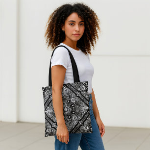 Bolsa Tote Formas de Abstrato de Na moda preto e branco moder