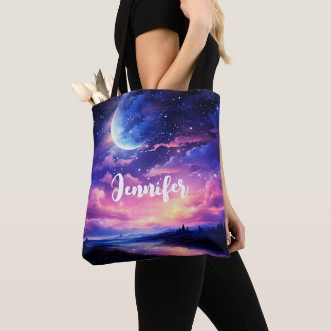 Bolsa Tote Formas de Lua Cheia Celestiais Nuvens Casamento Mí (Close Up)