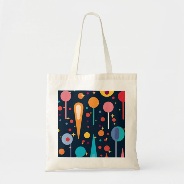 Bolsa Tote Formas e estrelas geométricas em fundo preto (Frente)