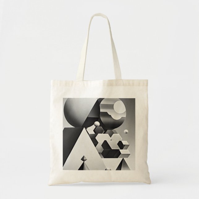 Bolsa Tote Formas geométricas de cinzas brancas pretas (Frente)