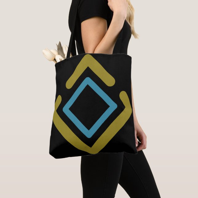 Bolsa Tote Formas Geométricas Douradas e Turquesas (Close Up)