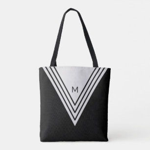 Bolsa Tote Formas Geométricas Elegantes Preto e Cinza Prata