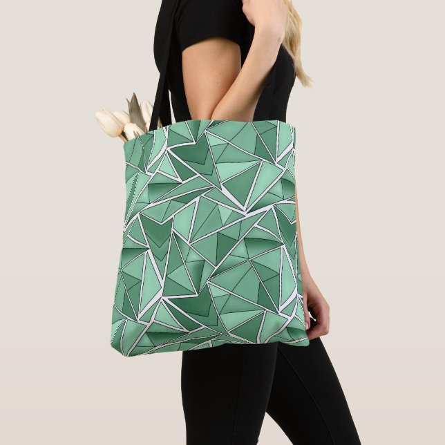 Bolsa Tote Formas geométricas padrão abstrato verde (Close Up)