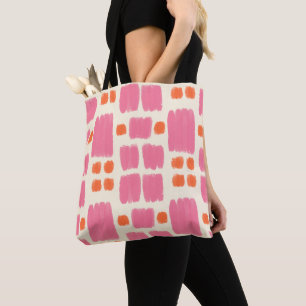 Bolsa Tote Formas pintadas cor-de-rosa e laranja num grupo de