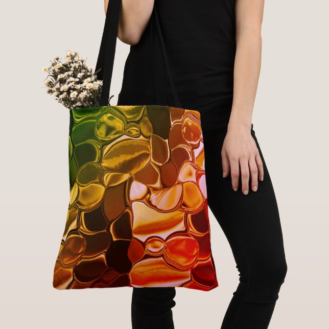 Bolsa Tote Formas redondas que migram de vermelho para esverd (Close Up)