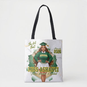 Bolsa Tote Formatura Menina Negra 2026 Verde & Dourado