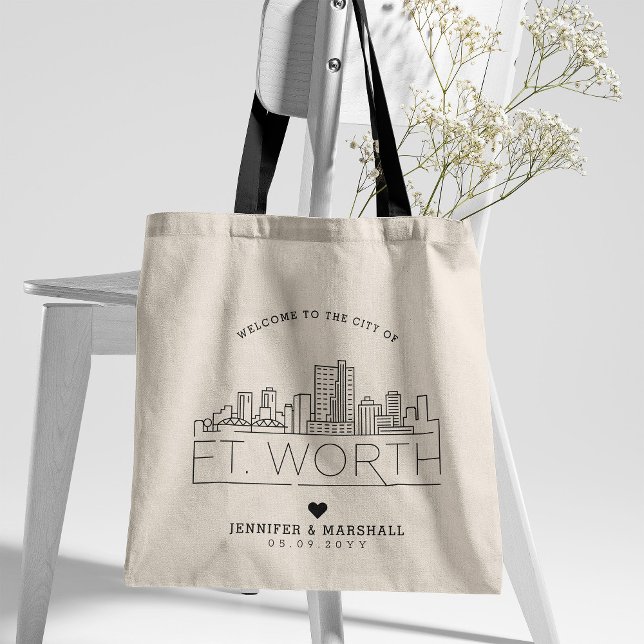 Bolsa Tote Fort Worth Wedding | Linha Skyline Estilizada (Criador carregado)