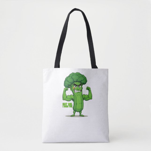 Bolsa Tote Forte Veggies Club-Flexível Brócolis Funny Cartoon (Frente)