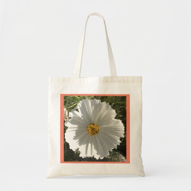 Bolsa Tote Foto bonito do Flor do Cosmos Branco (Frente)