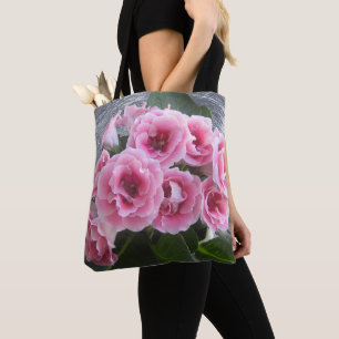 Bolsa Tote  Foto. buquê brilhante de flores rosa.