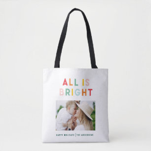 Bolsa Tote Foto colagem natal natal arco-íris colorido brilh