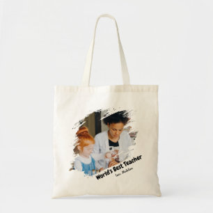 Bolsa Tote Foto com Moldura de Traço Escovado de Melhor Profe