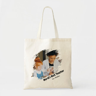 Bolsa Tote Foto com Moldura de Traço Escovado de Melhor Profe
