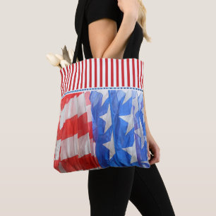 Bolsa Tote Foto da American Flag com borda vermelha