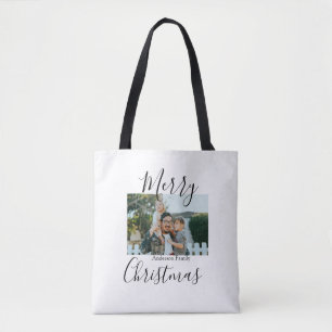 Bolsa Tote Foto da família Feliz Natal, moderna e elegante ru