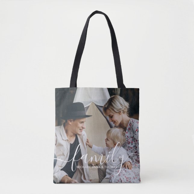 Bolsa Tote Foto da família personalizada com nome personaliza (Frente)
