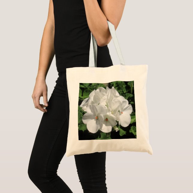 Bolsa Tote Foto da Flor de Gerânio Branco (Frente (produto))