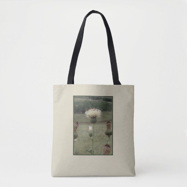 Bolsa Tote Foto da Sábio Floral com Thistle Branco (Frente)