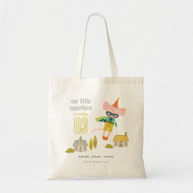 Bolsa Tote Foto de aniversário de um super-herói bonito, cria (Frente)