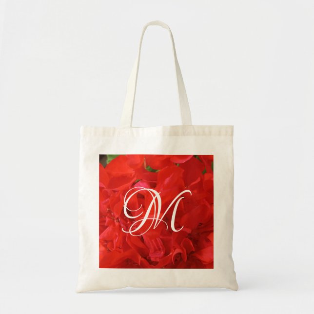 Bolsa Tote Foto de Belo Geranium Vermelho Floral Inicial (Frente)